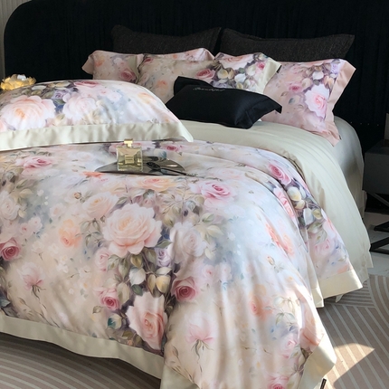 91家纺网 家纺一手货源 找家纺 佳汐蓝家纺 2024新款天丝棉磨毛数码印花拼接工艺四件套-薇妮 薇妮-绿色