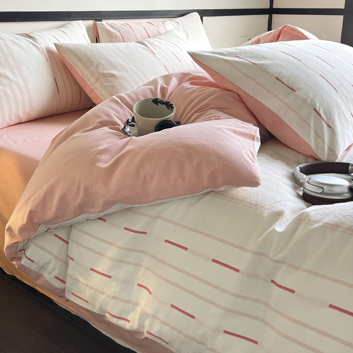 91家纺网 家纺一手货源 找家纺 雅居纺家纺 2024新款100%全棉简约提花四件套 如初-粉