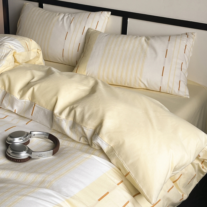 91家纺网 家纺一手货源 找家纺 雅居纺家纺 2024新款100%全棉简约提花四件套 如初-黄