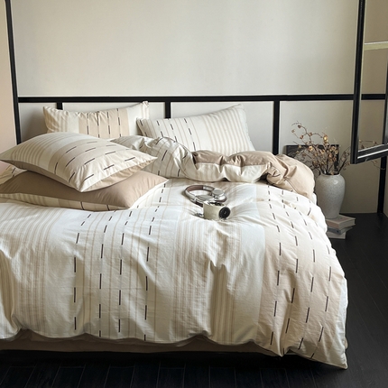 雅居纺家纺 2024新款100%全棉简约提花四件套 如初-咖