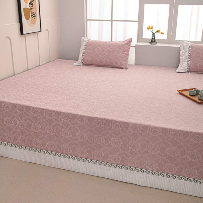 91家纺网 家纺一手货源 找家纺 手艺人家纺 2025新款雪尼尔提花复合炕盖榻榻米炕垫 XK3726粉