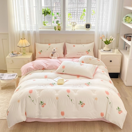 91家纺网 家纺一手货源 找家纺 （总）2024直播热款水洗云朵棉四件套美式碎花简约风床单单品单被套 