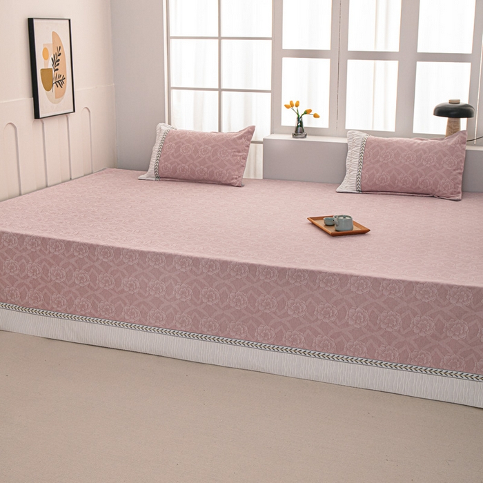 91家纺网 家纺一手货源 找家纺 手艺人家纺 2025新款雪尼尔提花复合炕盖榻榻米炕垫 XK3726粉