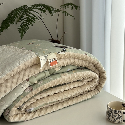 91家纺网 家纺一手货源 找家纺 （总）U被家纺 2025新款法式贴边全棉双层纱婴儿棉豆豆被被子被芯