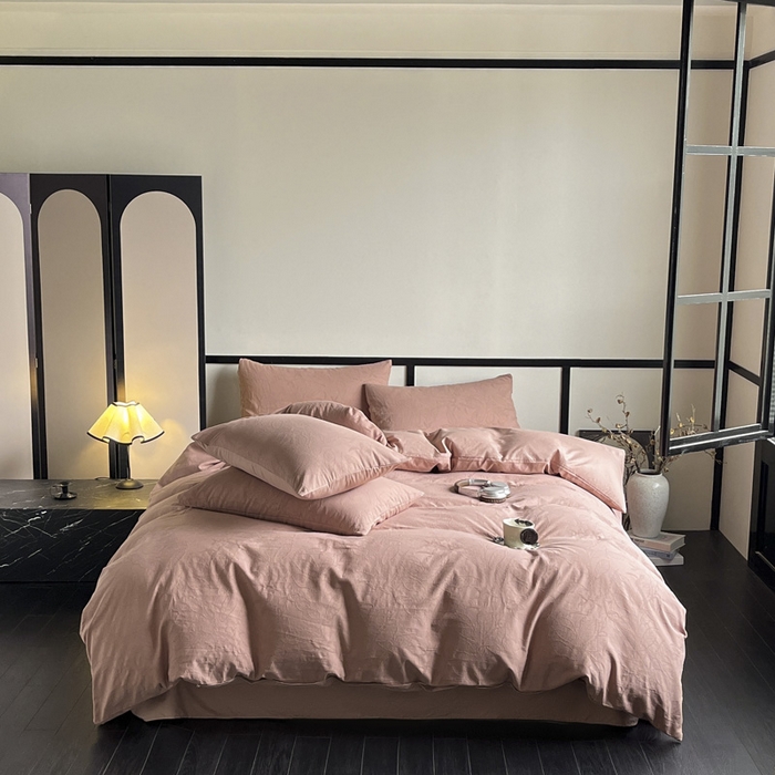 91家纺网 家纺一手货源 找家纺 雅居纺家纺 2024新款100%全棉三层纱提花四件套 浪漫树叶