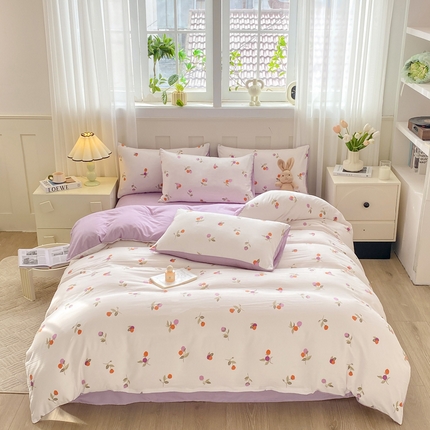 91家纺网 家纺一手货源 找家纺 （总）2024直播热款水洗云朵棉四件套美式碎花简约风床单单品单被套 