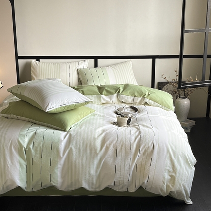 雅居纺家纺 2024新款100%全棉简约提花四件套 如初-绿