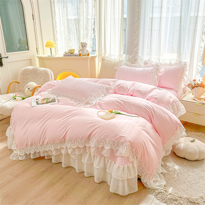 91家纺网 家纺一手货源 找家纺 虹星家纺 2024新款A类全棉夹棉床盖四件套-洛香忆梦 洛香忆梦-樱花粉