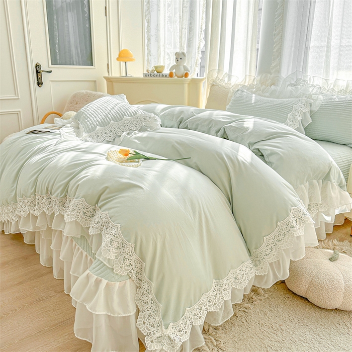 91家纺网 家纺一手货源 找家纺 虹星家纺 2024新款A类全棉夹棉床盖四件套-洛香忆梦 洛香忆梦-薄荷绿