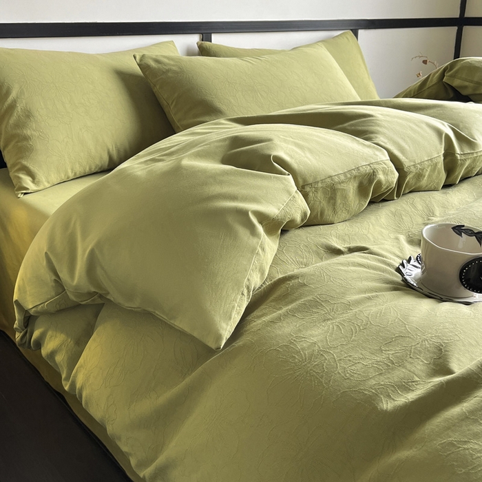 91家纺网 家纺一手货源 找家纺 雅居纺家纺 2024新款100%全棉三层纱提花四件套 花菲花