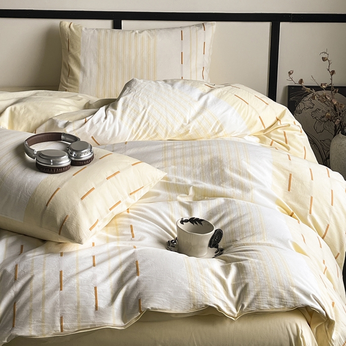 91家纺网 家纺一手货源 找家纺 雅居纺家纺 2024新款100%全棉简约提花四件套 如初-黄