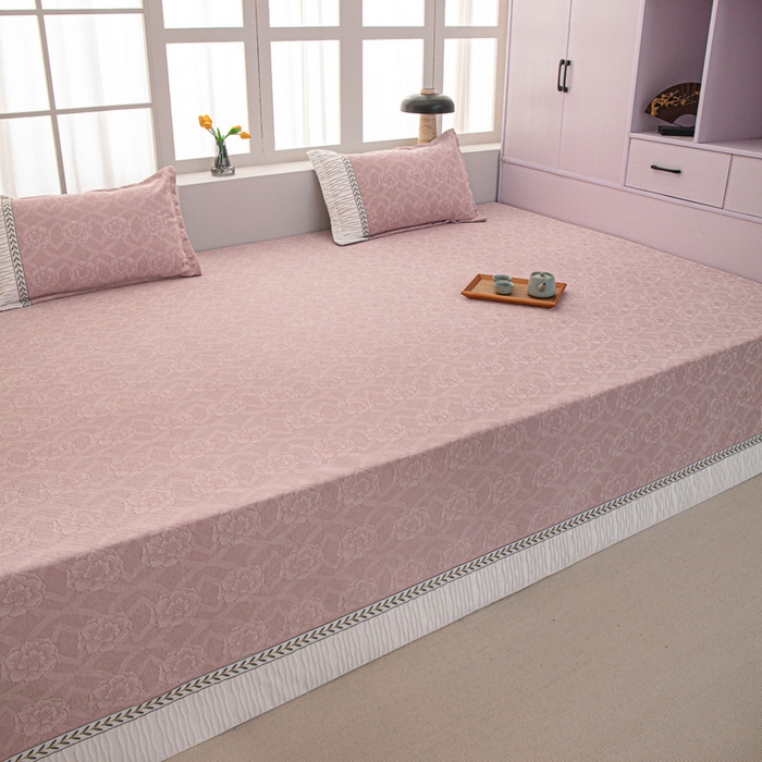 91家纺网 家纺一手货源 找家纺 手艺人家纺 2025新款雪尼尔提花复合炕盖榻榻米炕垫 XK3726粉