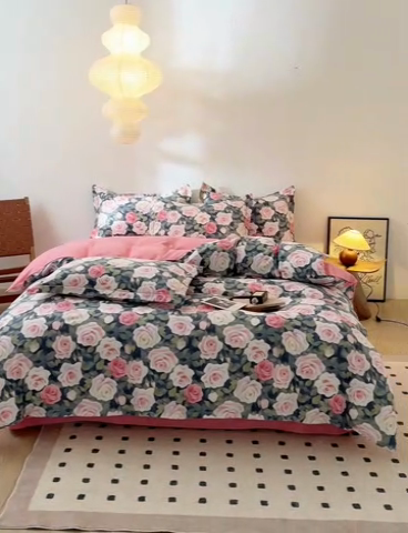 91家纺网 家纺一手货源 找家纺 萌宝老粗布 2025新直播加厚全棉活性磨毛四件套蔷薇庄园