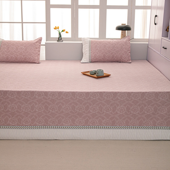 91家纺网 家纺一手货源 找家纺 手艺人家纺 2025新款雪尼尔提花复合炕盖榻榻米炕垫 XK3726粉