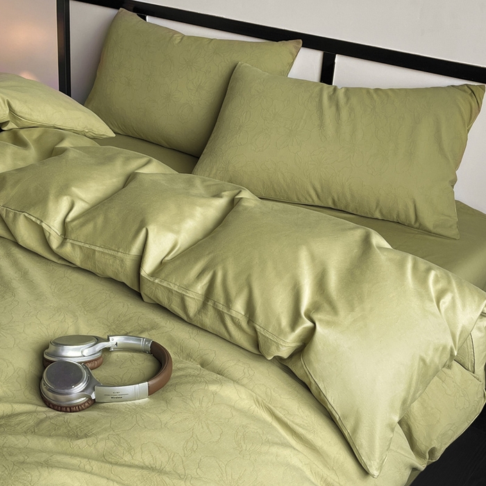 91家纺网 家纺一手货源 找家纺 雅居纺家纺 2024新款100%全棉三层纱提花四件套 花菲花