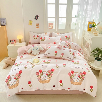 91家纺网 家纺一手货源 找家纺 （总）2024直播热款水洗云朵棉四件套美式碎花简约风床单单品单被套 