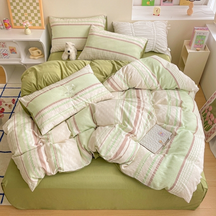 雅居纺家纺 2024新款100%全棉简约提花四件套 简希-绿