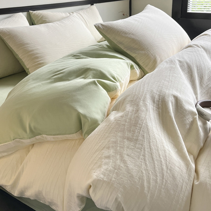 91家纺网 家纺一手货源 找家纺 雅居纺家纺 2024新款100%全棉三层纱提花四件套 波浪条