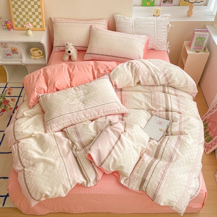 （总）雅居纺家纺 2024新款100%全棉简约提花四件套