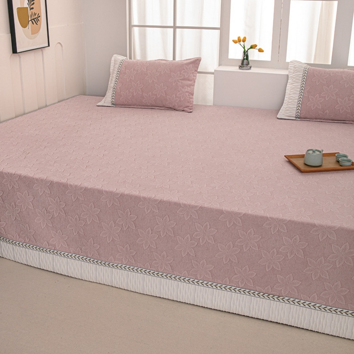 91家纺网 家纺一手货源 找家纺 手艺人家纺 2025新款雪尼尔提花复合炕盖榻榻米炕垫 XK3725粉