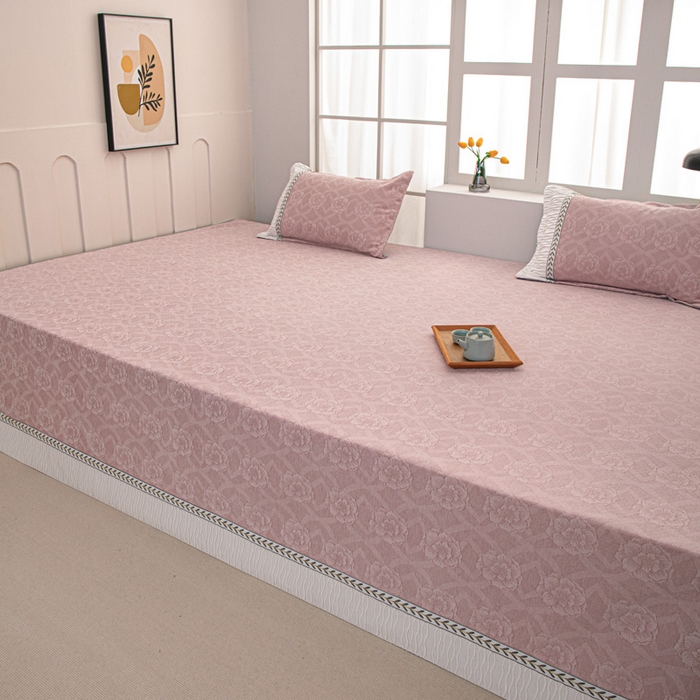 91家纺网 家纺一手货源 找家纺 手艺人家纺 2025新款雪尼尔提花复合炕盖榻榻米炕垫 XK3726粉