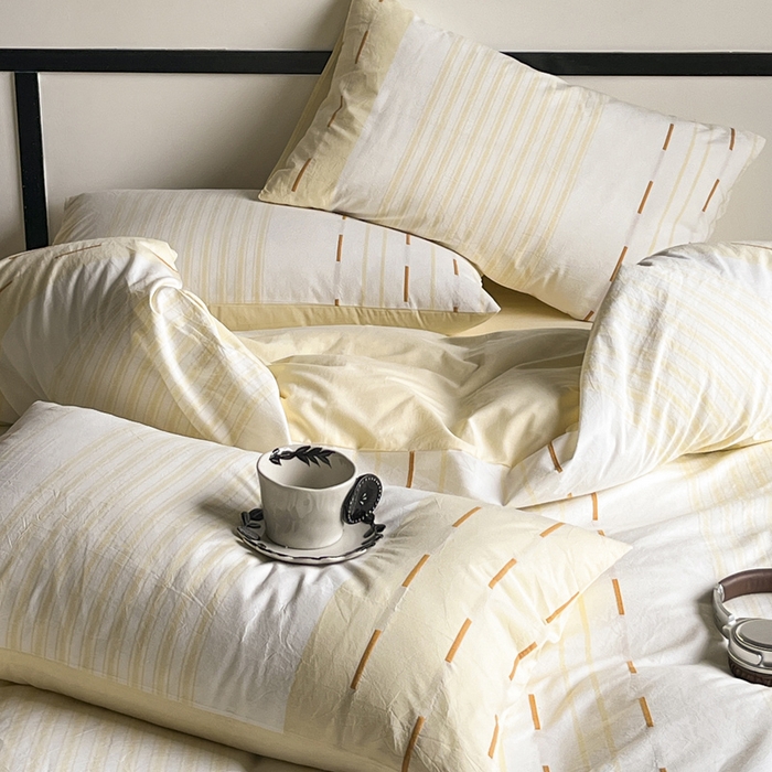 91家纺网 家纺一手货源 找家纺 雅居纺家纺 2024新款100%全棉简约提花四件套 如初-黄