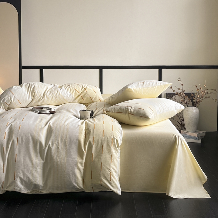 91家纺网 家纺一手货源 找家纺 雅居纺家纺 2024新款100%全棉简约提花四件套 如初-黄