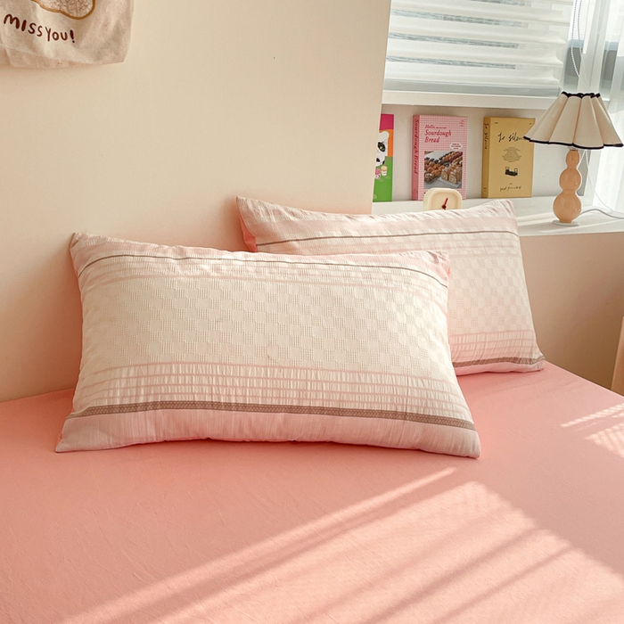 91家纺网 家纺一手货源 找家纺 雅居纺家纺 2024新款100%全棉简约提花四件套 简希-粉