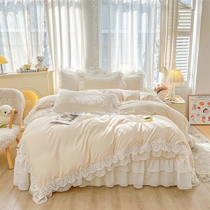 虹星家纺 2024新款A类全棉夹棉床盖四件套-洛香忆梦 洛香忆梦-浅米色