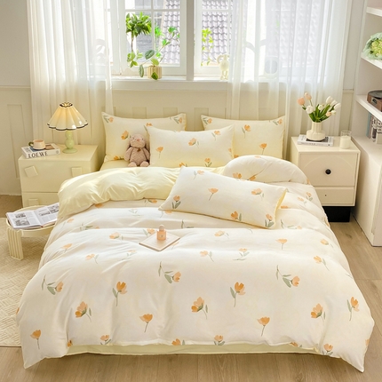 91家纺网 家纺一手货源 找家纺 （总）2024直播热款水洗云朵棉四件套美式碎花简约风床单单品单被套 