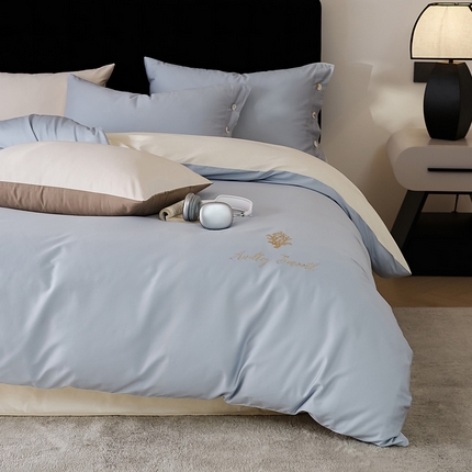 2024新款60S长绒棉珊瑚绣花款四件套-告白系列（常规版） 告白-雾蓝色