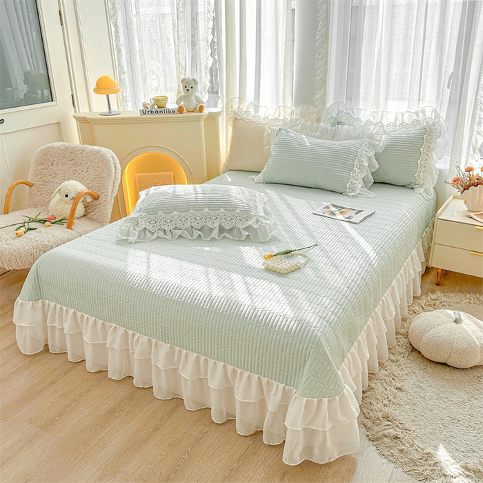 91家纺网 家纺一手货源 找家纺 虹星家纺 2024新款A类全棉夹棉床盖-洛香忆梦 洛香忆梦-薄荷绿