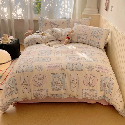 美乐迪家纺 2025新款全棉混搭系列四件套 甜心兔