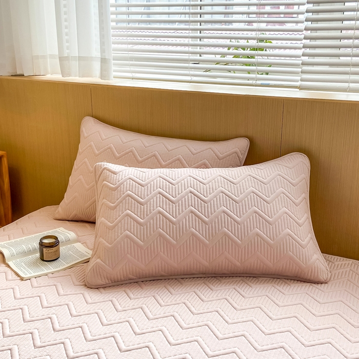 91家纺网 家纺一手货源 找家纺 悦织湾家纺 2025新款A类本色原棉大豆床笠 麦浪纹-豆沙粉