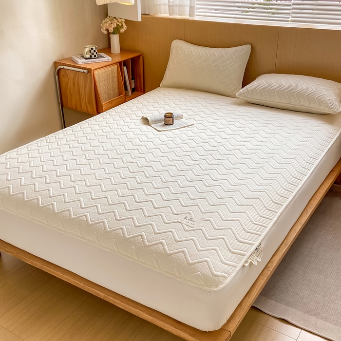 91家纺网 家纺一手货源 找家纺 悦织湾家纺 2025新款A类本色原棉大豆床笠 麦浪纹-米白