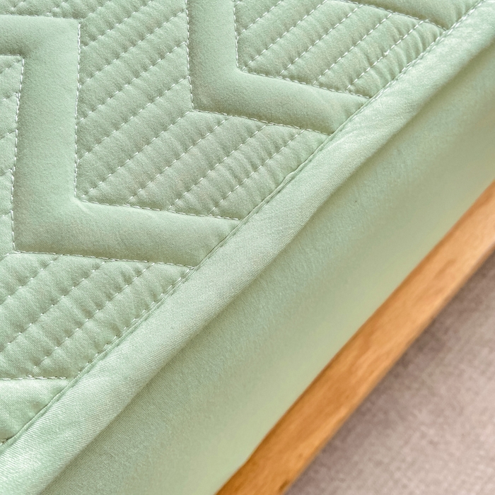 91家纺网 家纺一手货源 找家纺 悦织湾家纺 2025新款A类本色原棉大豆床笠 麦浪纹-果绿