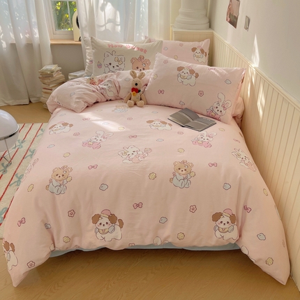 91家纺网 家纺一手货源 找家纺 美乐迪家纺 2025新款全棉混搭系列四件套 小可爱