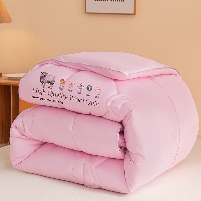 91家纺网 家纺一手货源 找家纺 2024新款亲肤澳洲羊毛被被子被芯 粉色