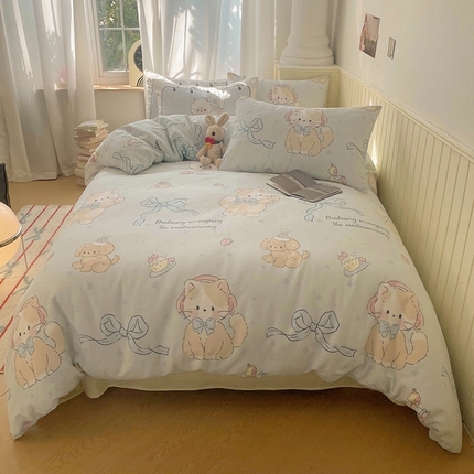 美乐迪家纺 2025新款全棉混搭系列四件套 奶油猫咪