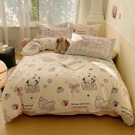 91家纺网 家纺一手货源 找家纺 美乐迪家纺 2025新款全棉混搭系列四件套 狗狗乐园