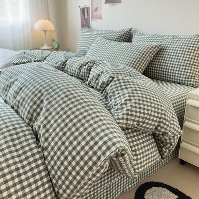 91家纺网 家纺一手货源 找家纺 清雅福 2025新款全棉A类水洗棉单枕套 绿小格