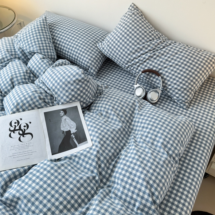 91家纺网 家纺一手货源 找家纺 清雅福 2025新款全棉A类水洗棉单枕套 蓝小格