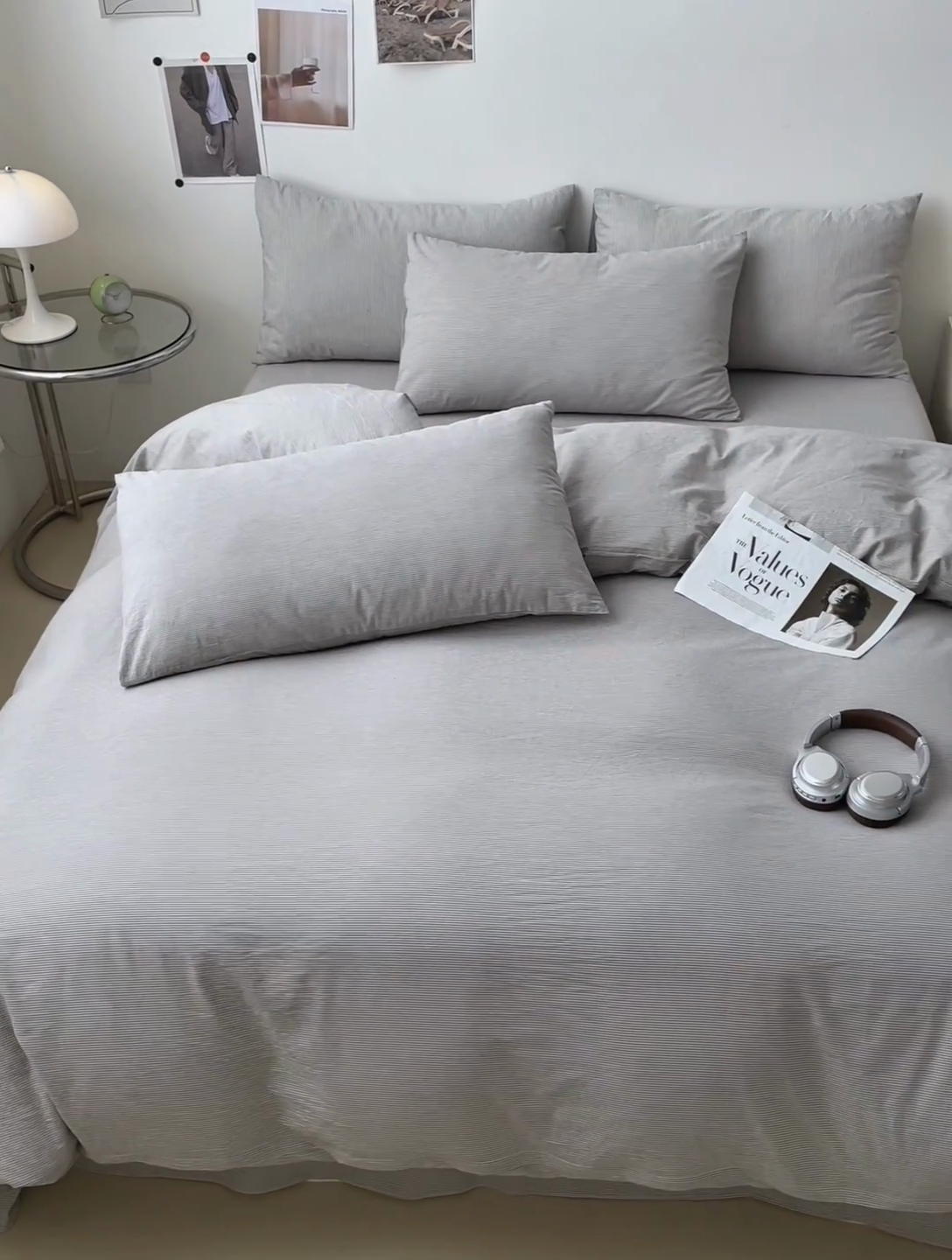 91家纺网 家纺一手货源 找家纺 清雅福 2024新款全棉A类水洗棉单品被套 灰密条