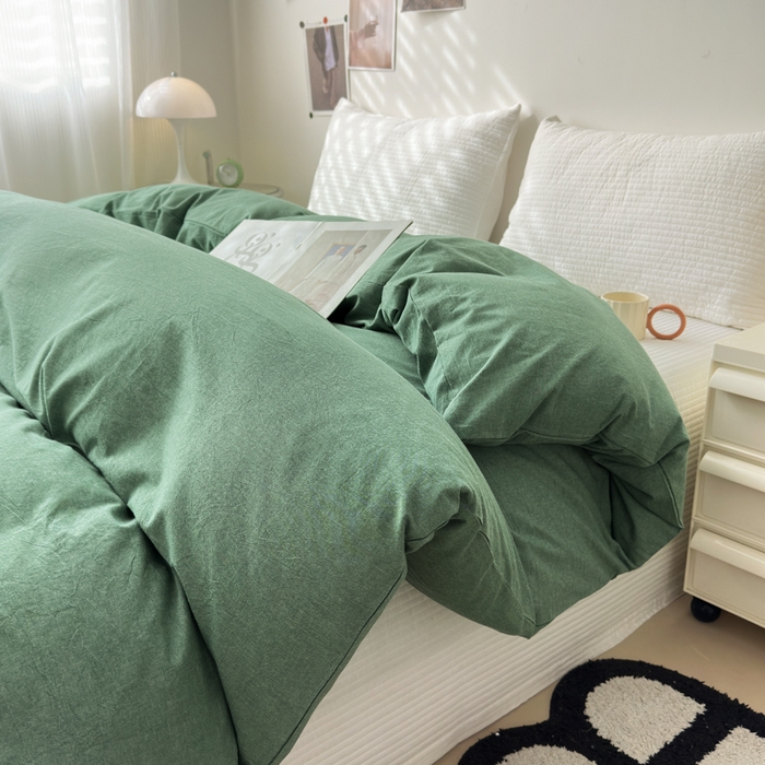 91家纺网 家纺一手货源 找家纺 清雅福 2024新款全棉A类水洗棉单品被套 豆绿