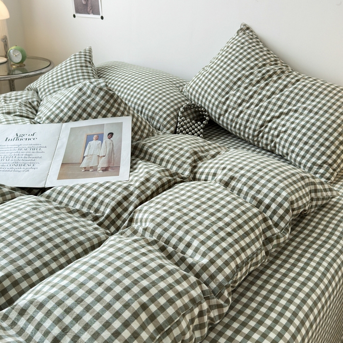 91家纺网 家纺一手货源 找家纺 清雅福 2025新款全棉A类水洗棉单枕套 绿小格