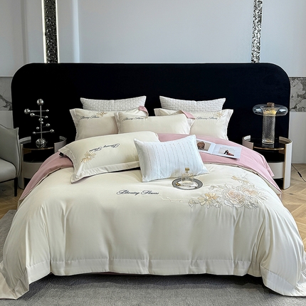 棠颂家纺 2025新款亲肤锦梳棉磨毛刺绣四件套(礼盒款) 月桂女神--空间白