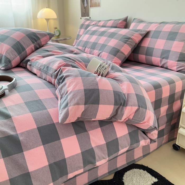 91家纺网 家纺一手货源 找家纺 清雅福 2024新款全棉A类水洗棉单品被套 青春雅格-粉