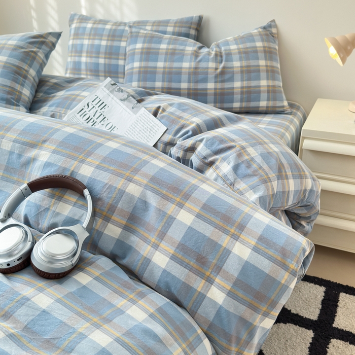 91家纺网 家纺一手货源 找家纺 清雅福 2024新款全棉A类水洗棉四件套单被套 简兮-兰