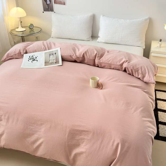 91家纺网 家纺一手货源 找家纺 清雅福 2024新款全棉A类水洗棉四件套单被套 简约-藕粉