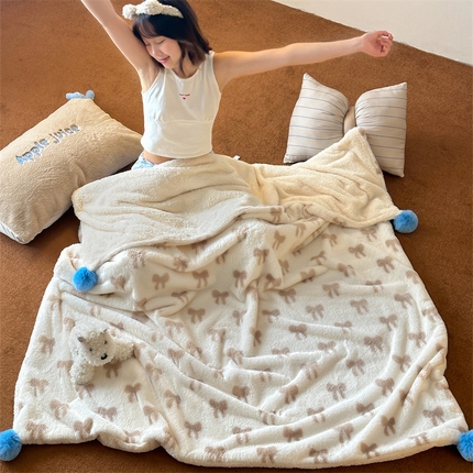 桔子家纺 2024新款兔兔绒派对皮草毯毛毯毯子 蝴蝶棕毯子